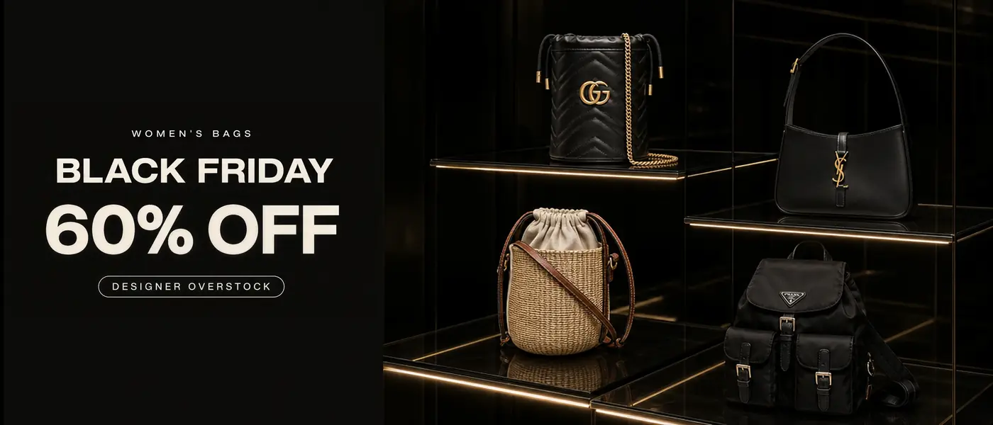 Women's Bags. Black Friday. 60% Off. Designer Overstock. Gucci mini GG Marmont bucket bag, Saint Laurent 5A7 logo-plaque shoulder bag, Chloé small Woody bucket bag and Prada enamel triangle logo small backpack