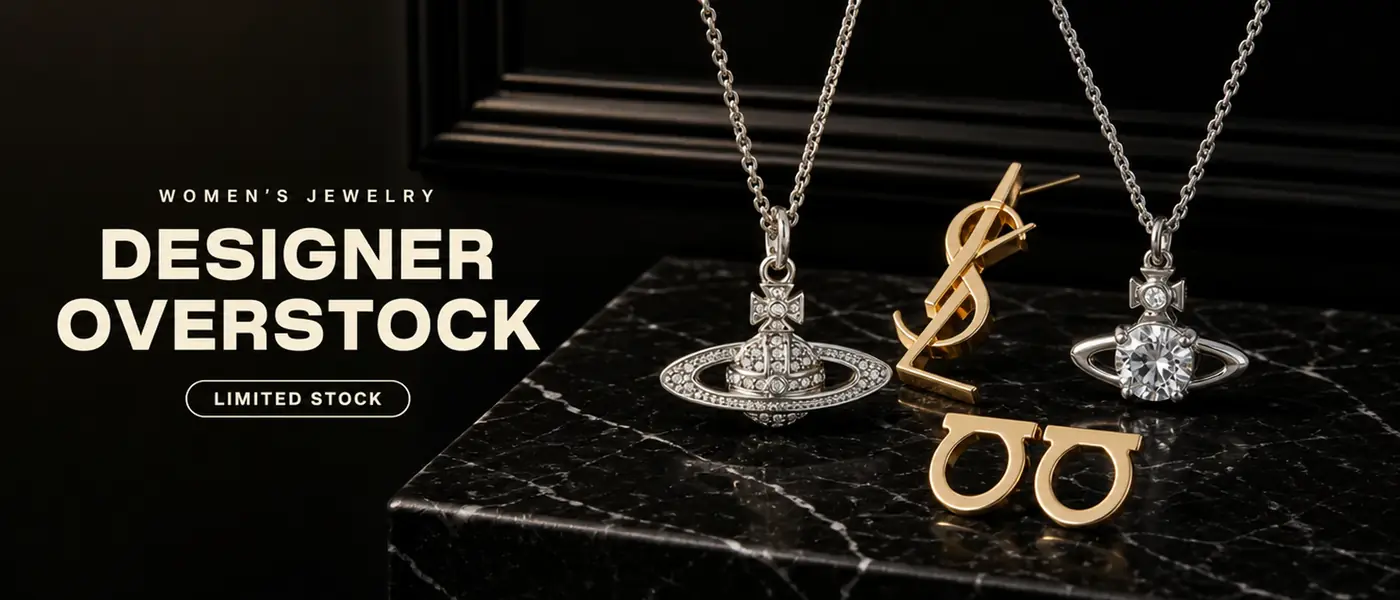 Women'S Jewelry. Designer Overstock. Limited Stock. Vivienne Westwood Mini Bas Relief pendant necklace, Saint Laurent monogram-lettering earring, Vivienne Westwood Reina orb pendant necklace and Ferragamo Gancini stud earrings