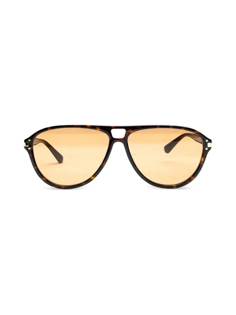 Tortoiseshell pilot sunglasses with orange-tinted lenses, front view