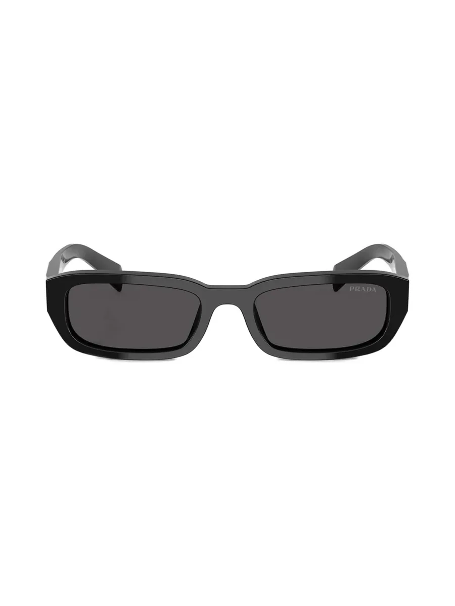Black rectangular sunglasses with grey lenses, front view