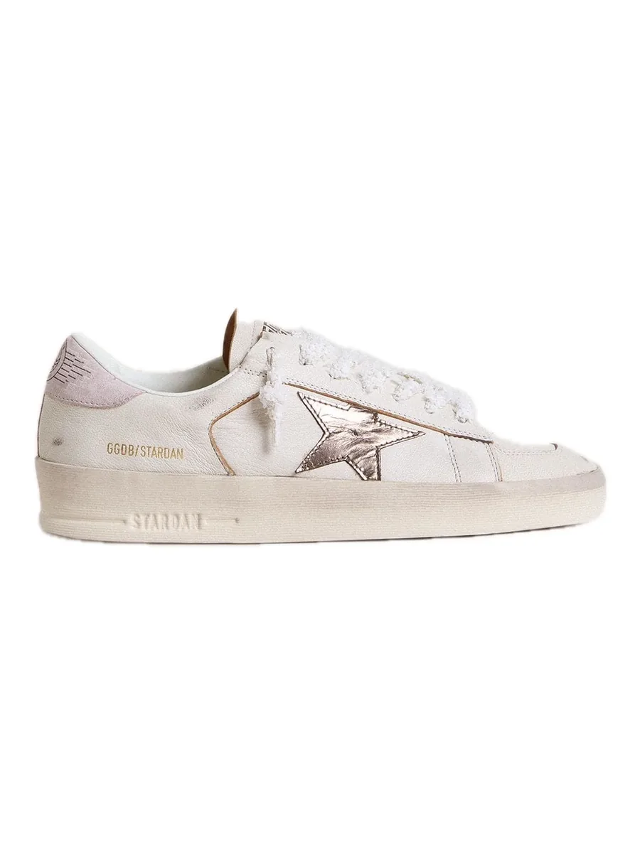 Beige Leather Trainers, front view