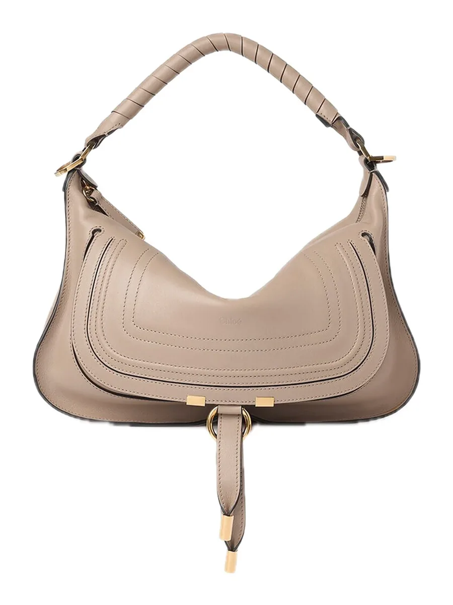 Beige Leather Shoulder Bag, front view