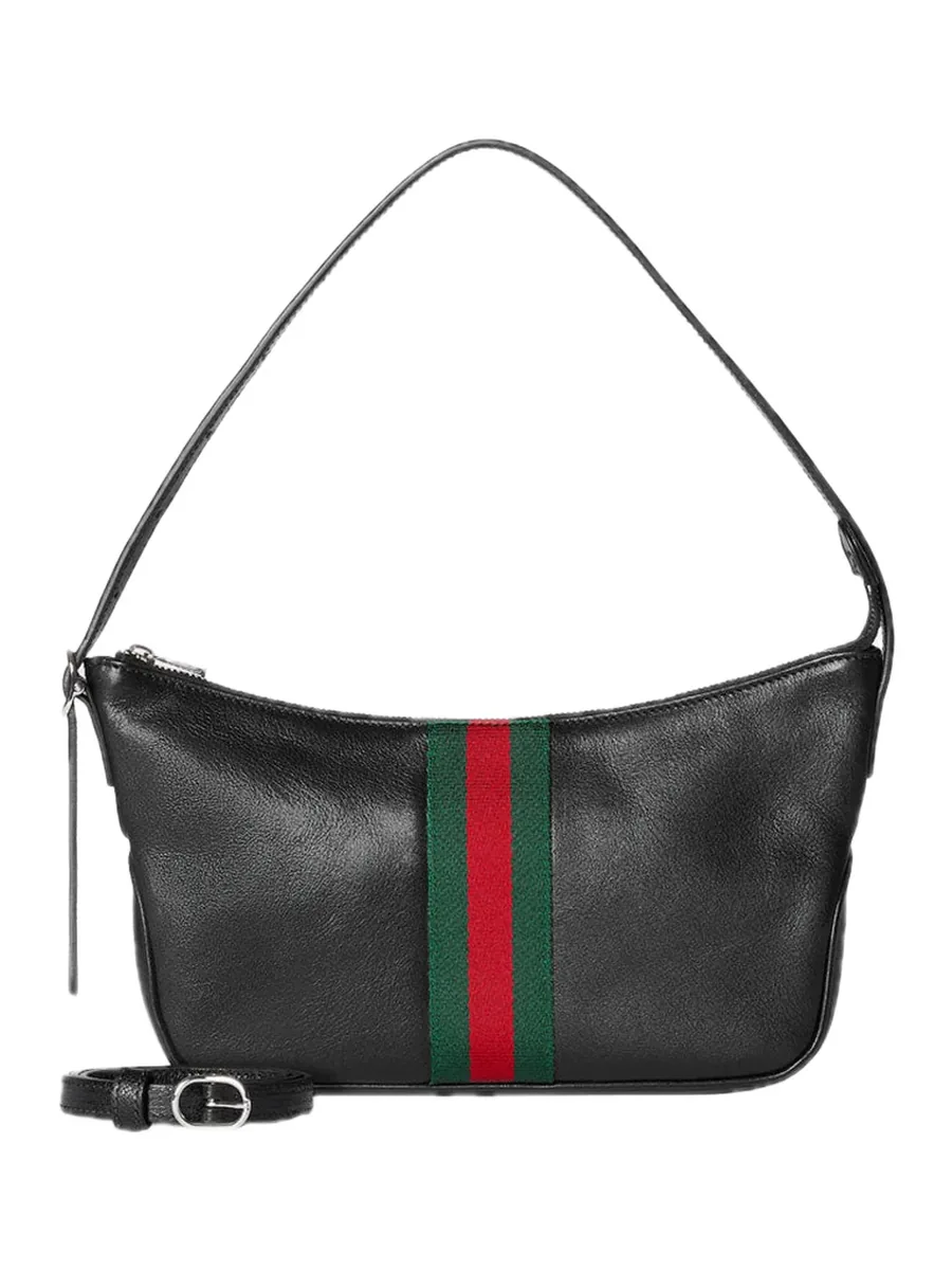 Black Leather Shoulder Bag, front view
