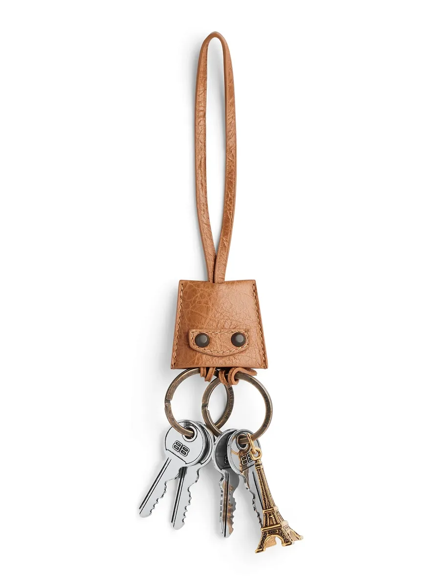 Tan Leather Bag Charm, front view