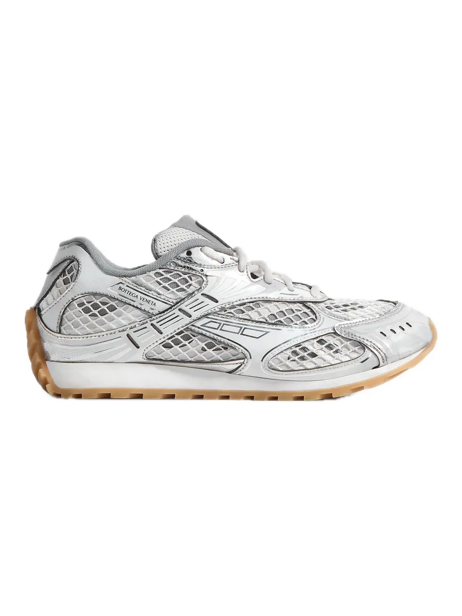Silver and White Mesh Runner Sneaker, outer side view