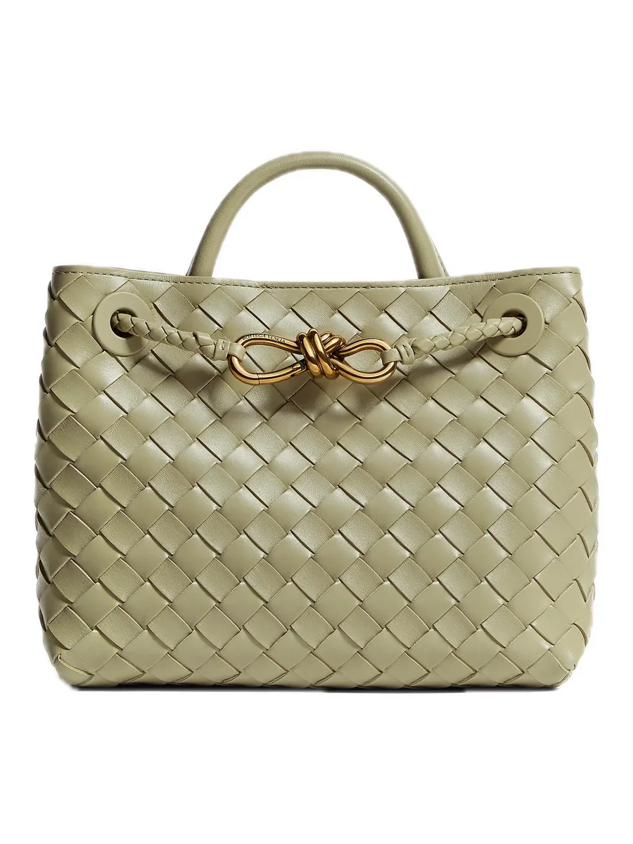 Sage Woven Leather Top-Handle Bag, front view