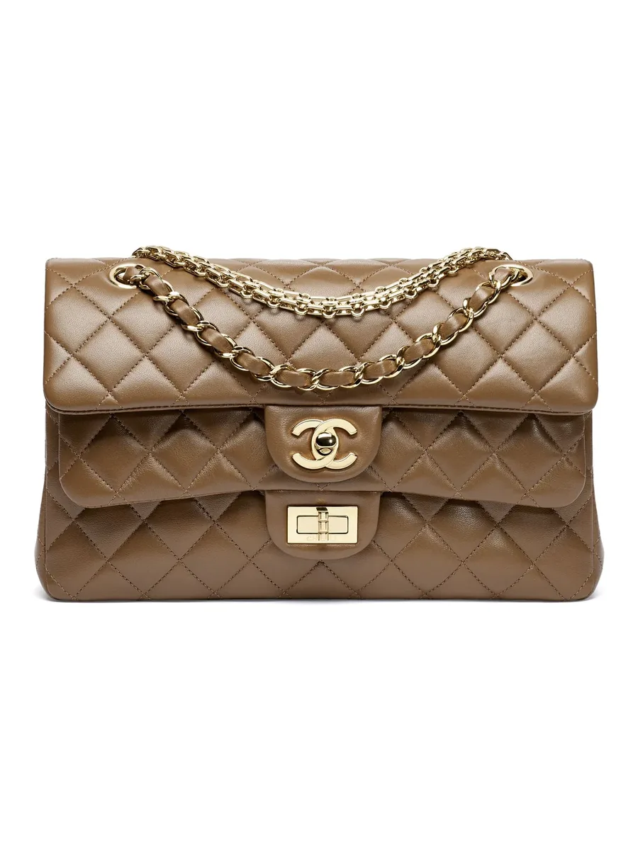 Brown Quilted Lambskin Flap Bag, front view