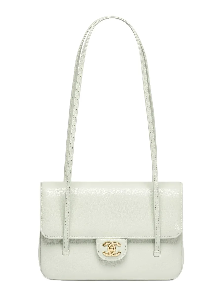Light Green Grained Calfskin Flap Bag, front view