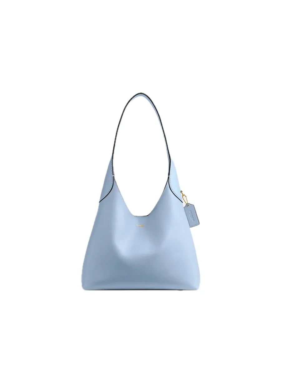 Bluebell Blue Grain Leather Hobo Shoulder Bag, front view