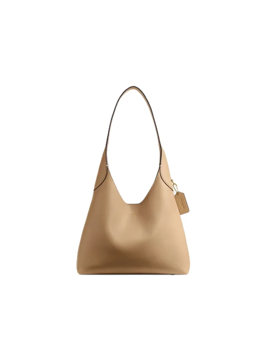 Tan Grain Leather Hobo Shoulder Bag, front view