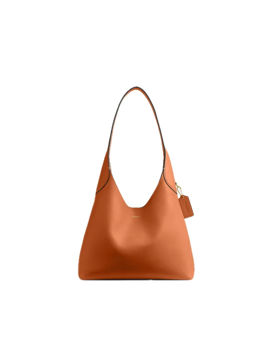 Toffee Grain Leather Hobo Shoulder Bag, front view