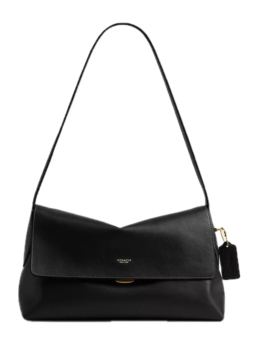 Black Grain Leather Shoulder Bag, front view