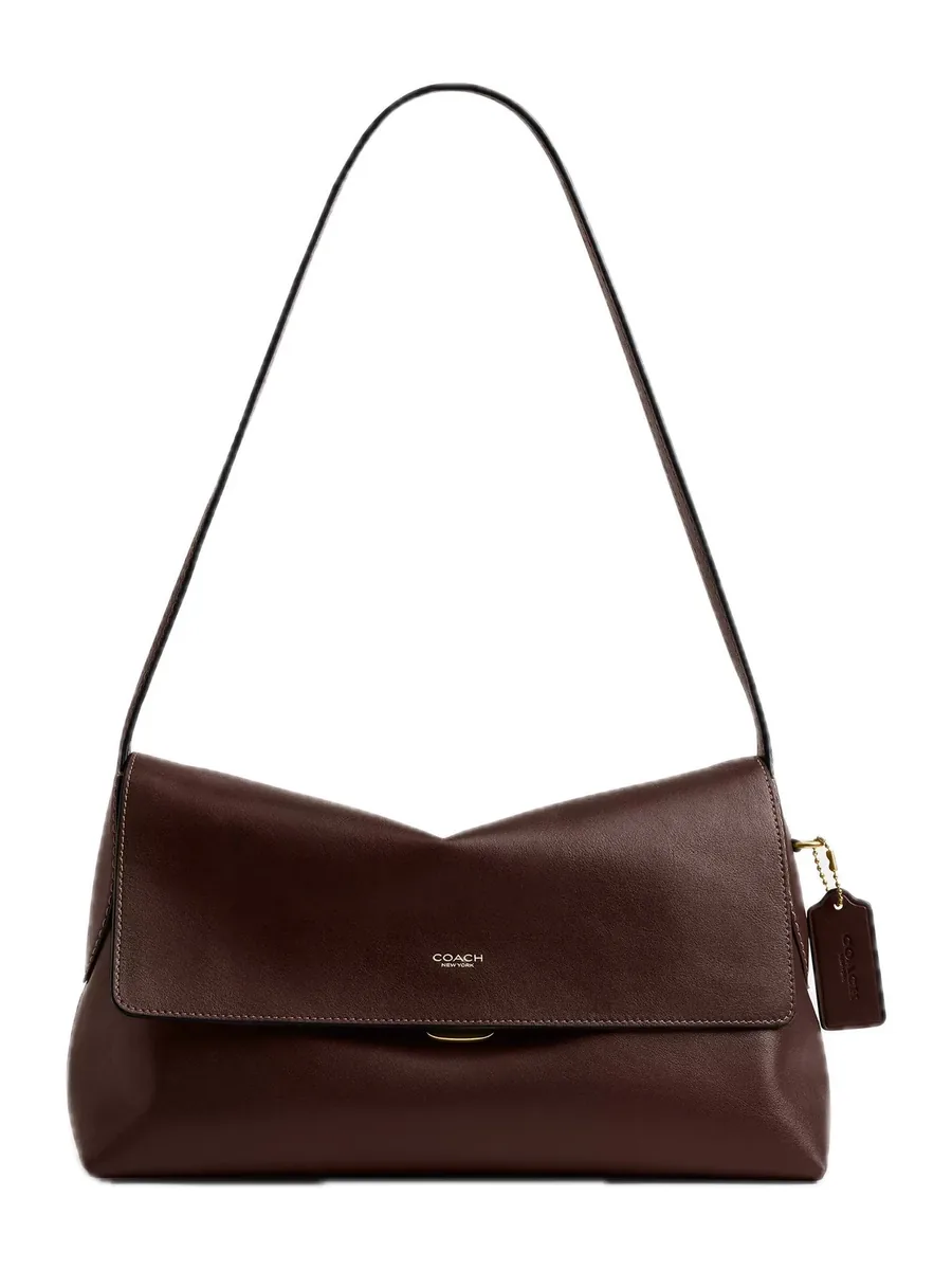 Maple Brown Grain Leather Shoulder Bag, front view