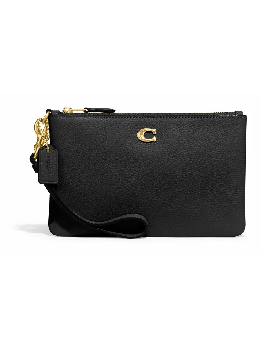 Black Leather Wristlet, front view