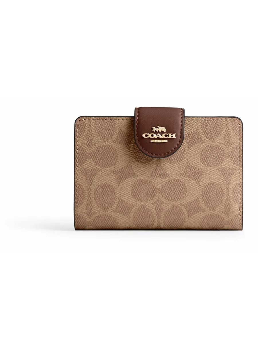 Tan Coated Canvas Compact Wallet, front view