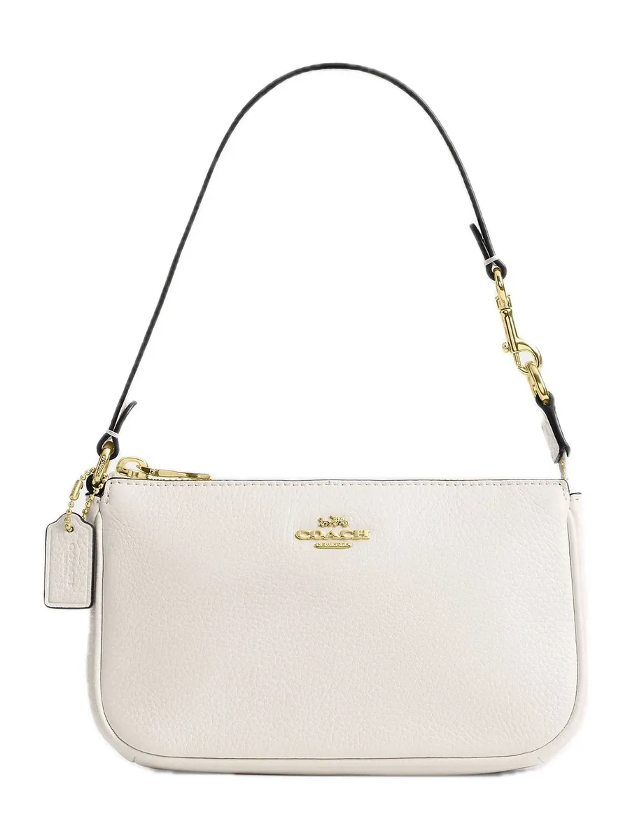 Chalk Pebble Leather Mini Shoulder Bag, front view