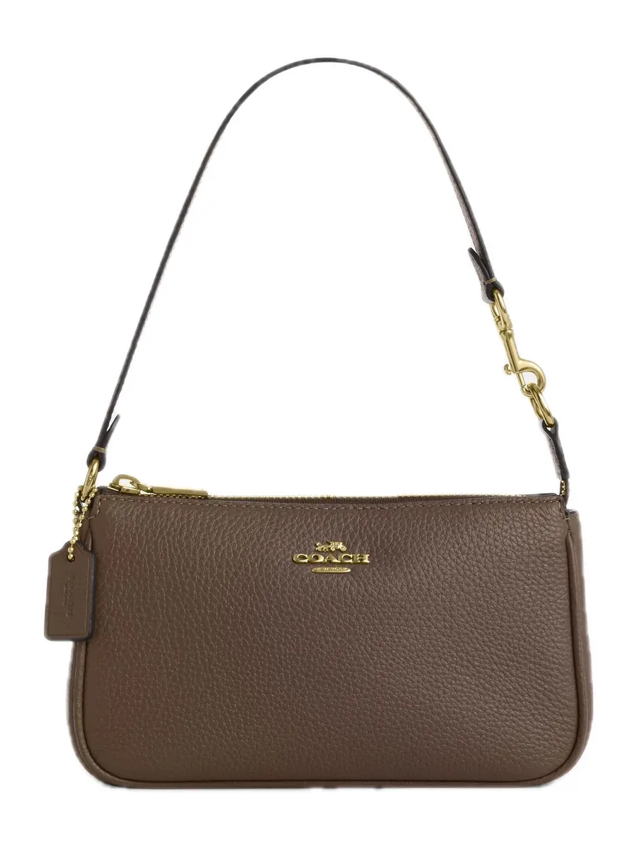 Dark Stone Pebble Leather Mini Shoulder Bag, front view