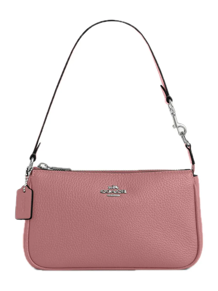 Dusty Pink Pebble Leather Mini Shoulder Bag, front view