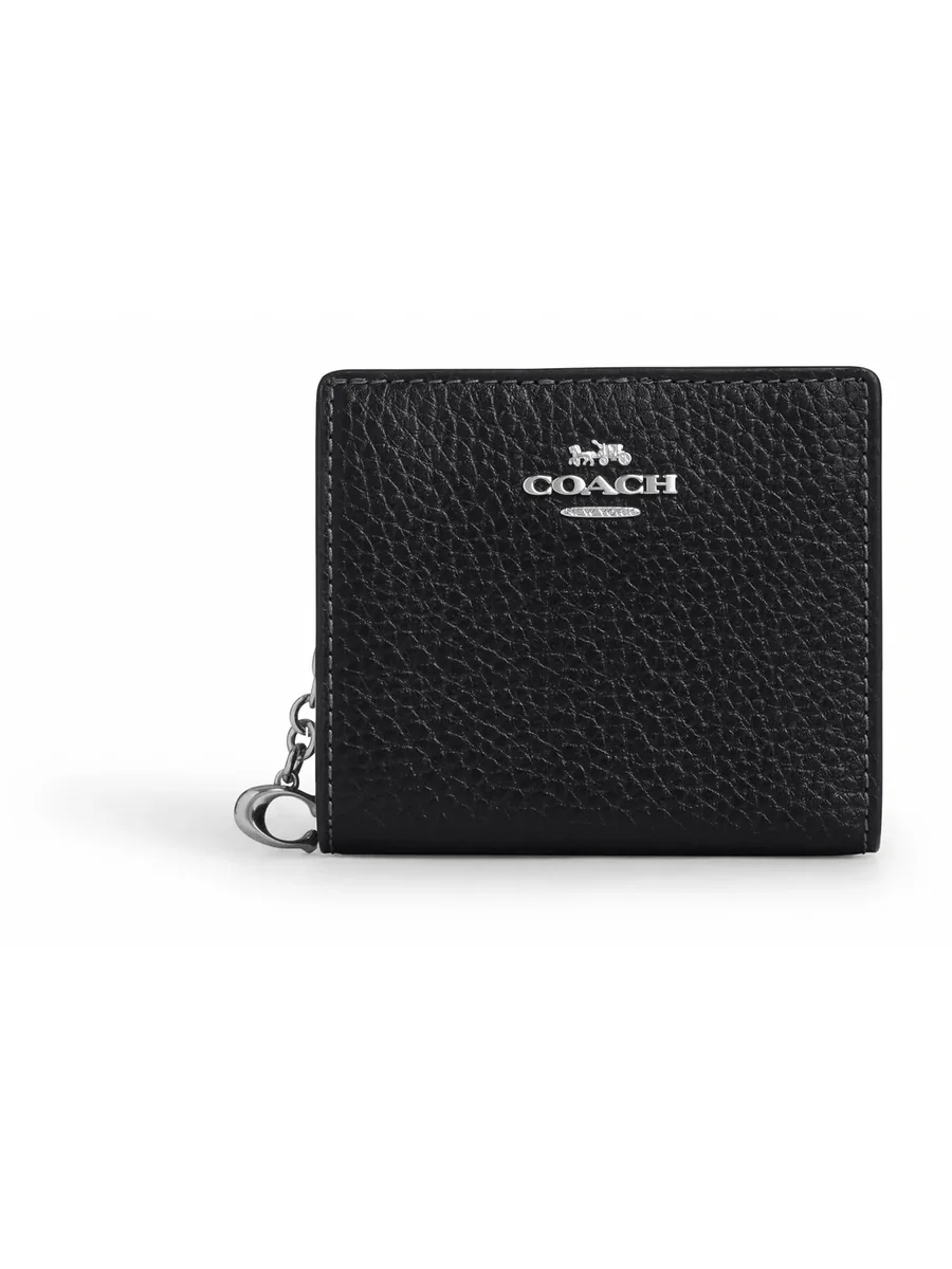 Black Leather Compact Wallet, front view
