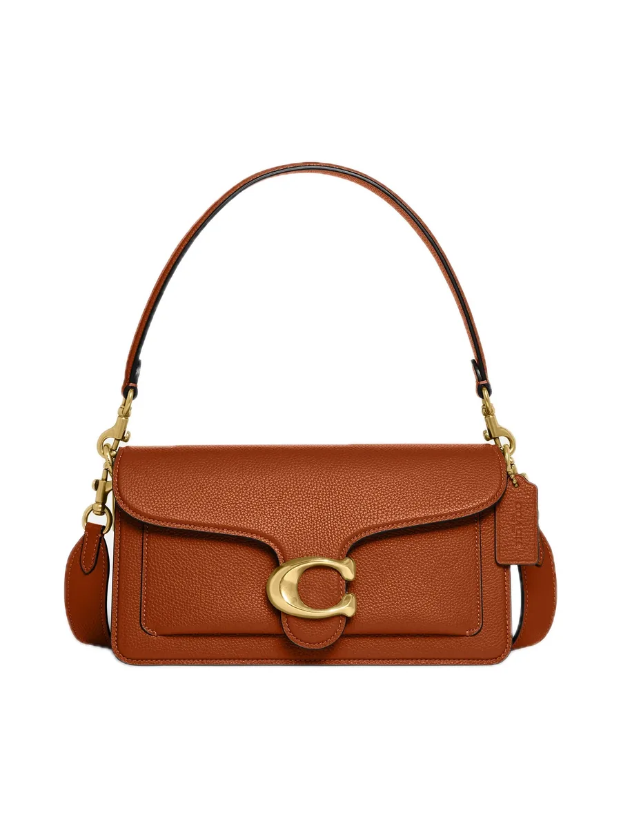 Amber Brown Pebble Leather Shoulder Bag, front view