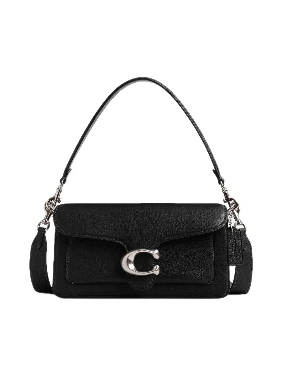Black Pebble Leather Shoulder Bag, front view