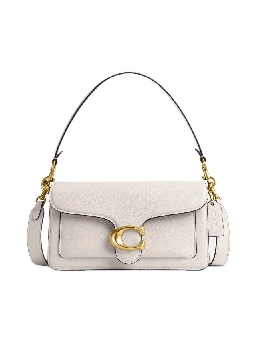 Chalk White Pebble Leather Shoulder Bag, front view