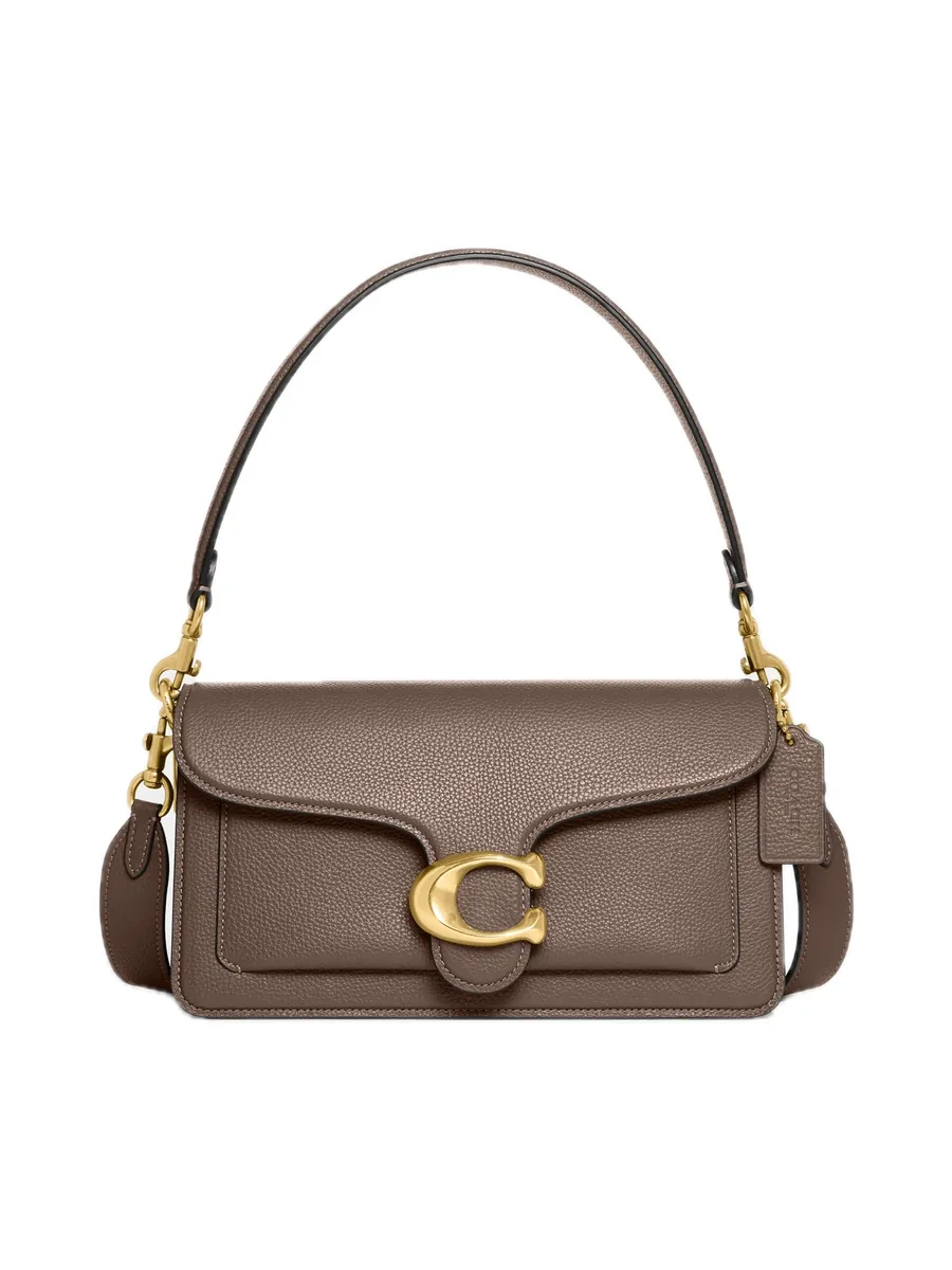 Dark Stone Pebble Leather Shoulder Bag, front view