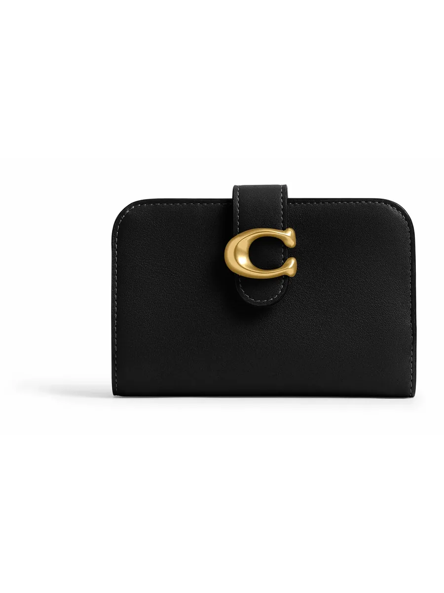 Black Leather Compact Wallet, front view