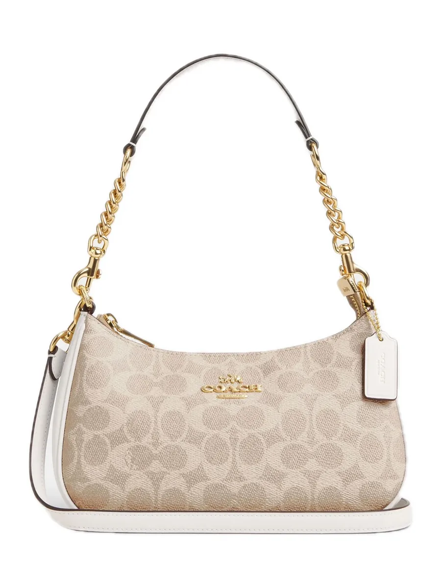 Sand and Chalk Coated Canvas Shoulder Bag, front view