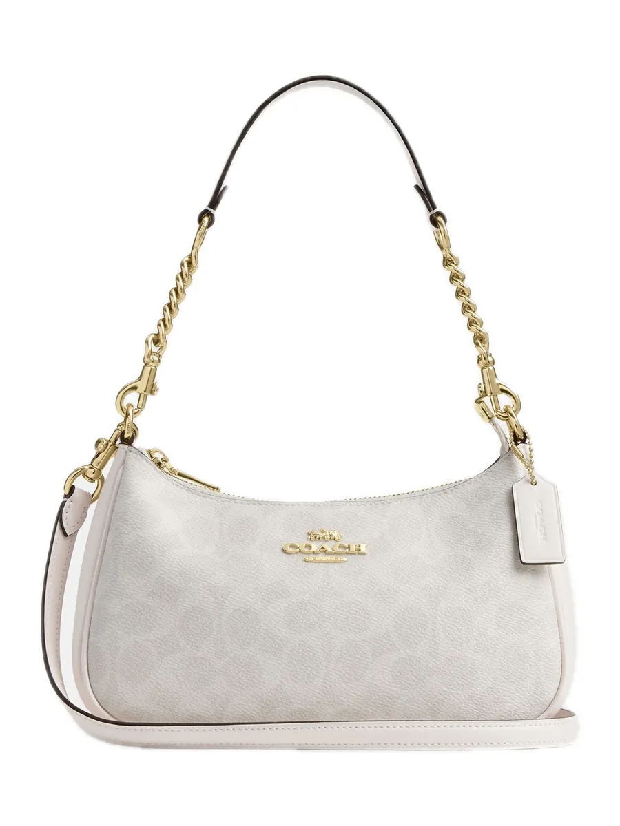 White and Chalk Coated Canvas Shoulder Bag, front view