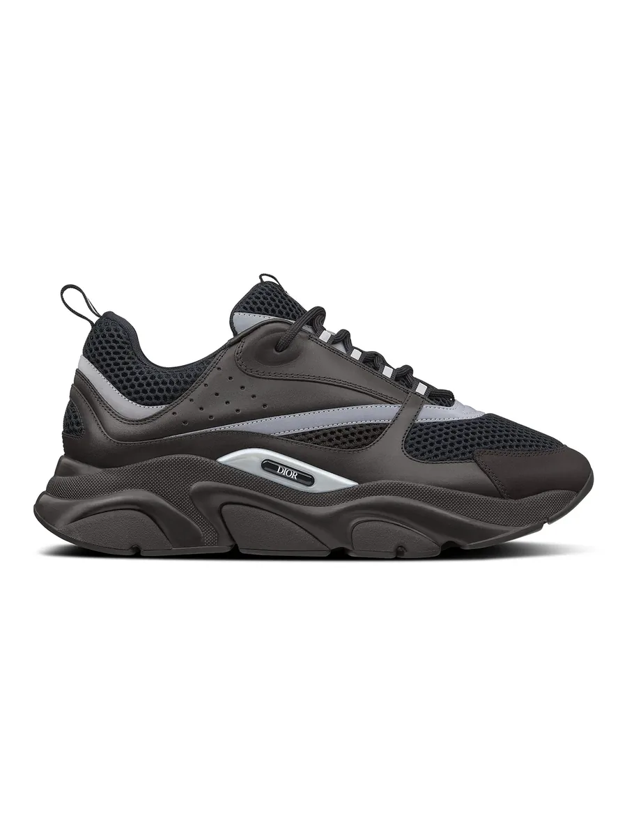 Black Mesh and Leather Chunky Sneaker, side view