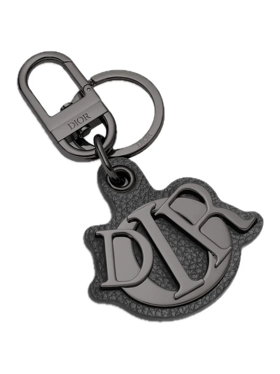 Black Leather Key Ring, three-quarter view