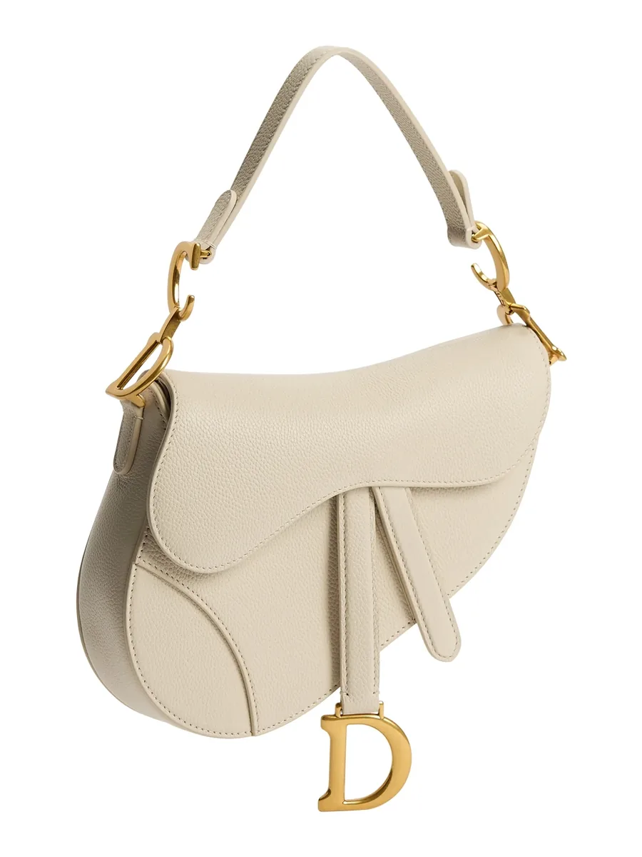 Small Cream Grained Calfskin Top-Handle Bag, front view