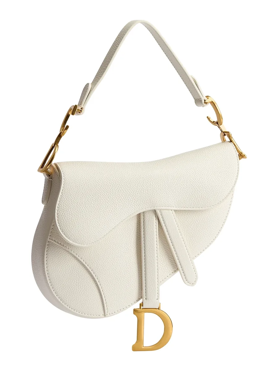 Small Ivory Grained Calfskin Top-Handle Bag, front view