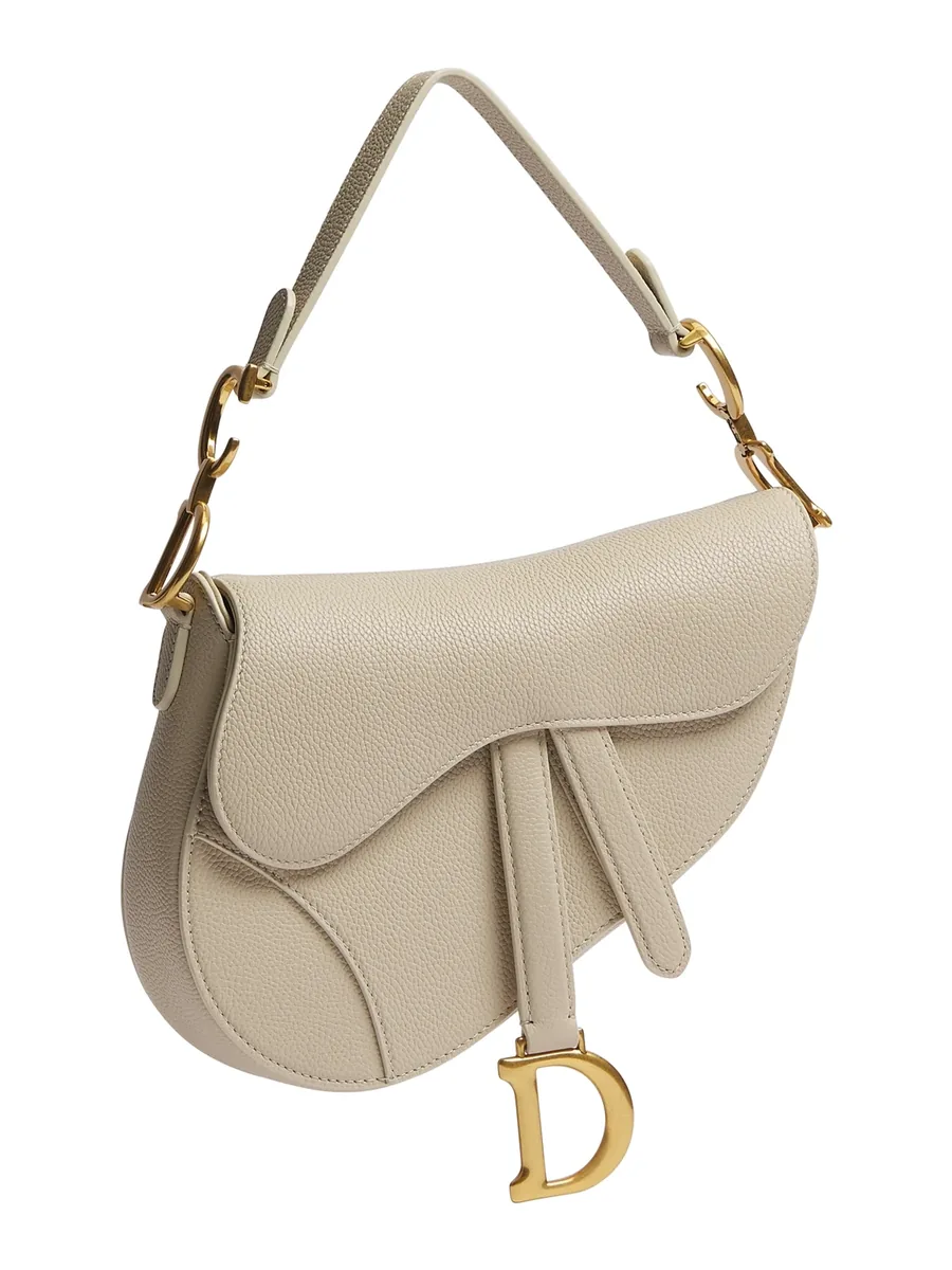 Small Beige Grained Calfskin Top-Handle Bag, front view