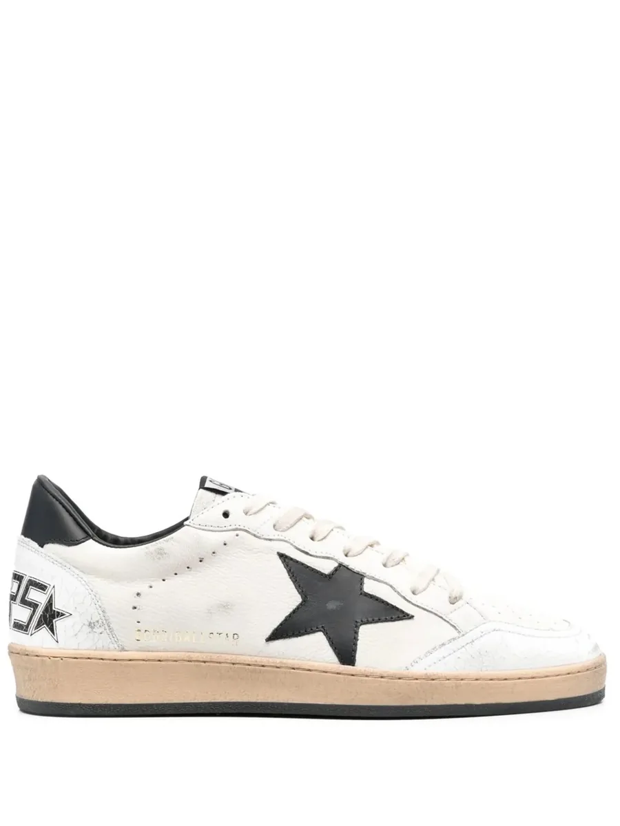 White Leather Sneaker with Black Star, side view