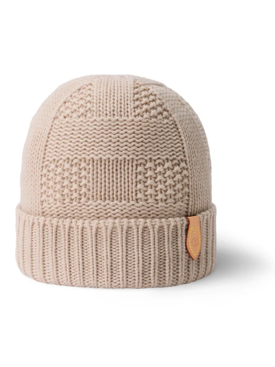 Beige Cashmere Beanie, front view