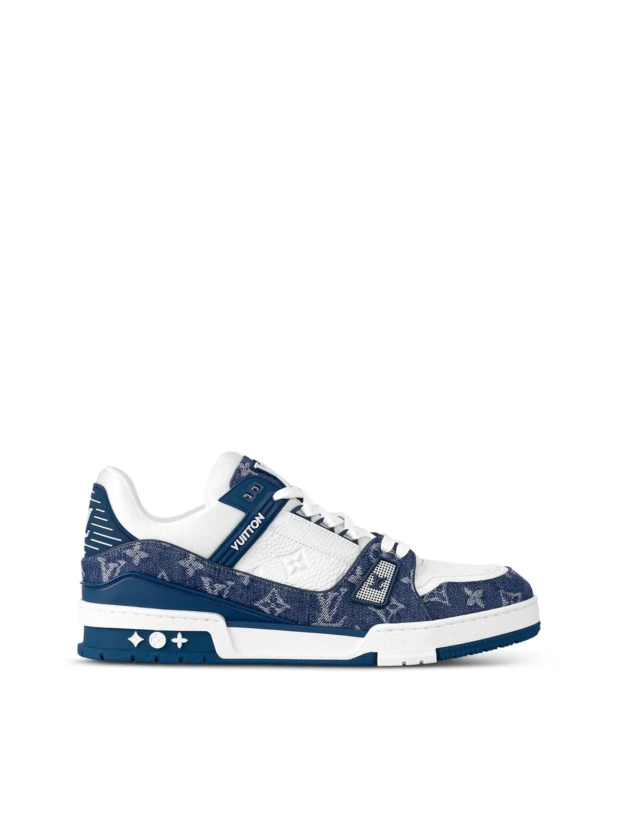 Blue Denim and Embossed Leather Sneaker, side view