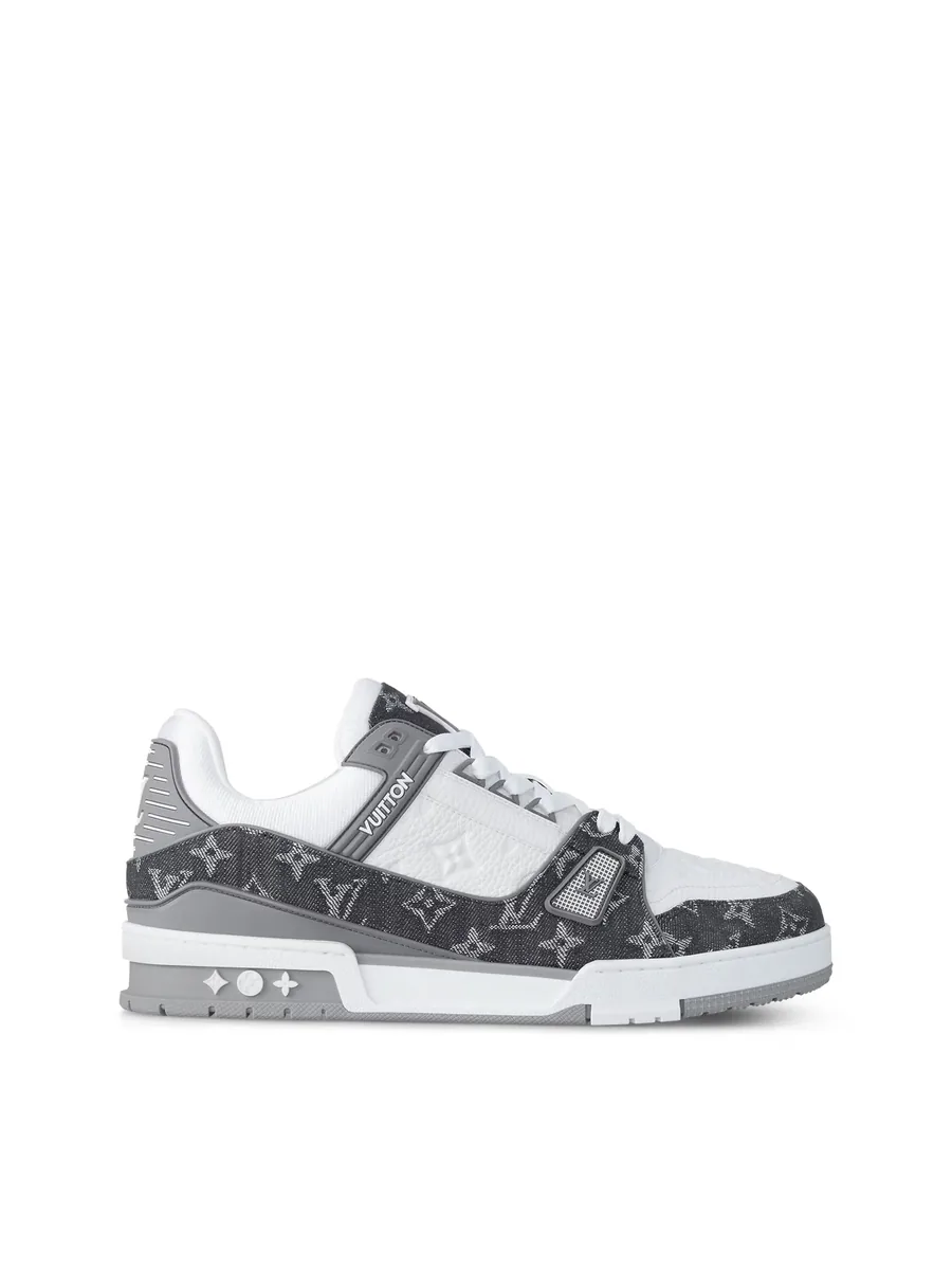 Gray Denim and Embossed Leather Sneaker, side view