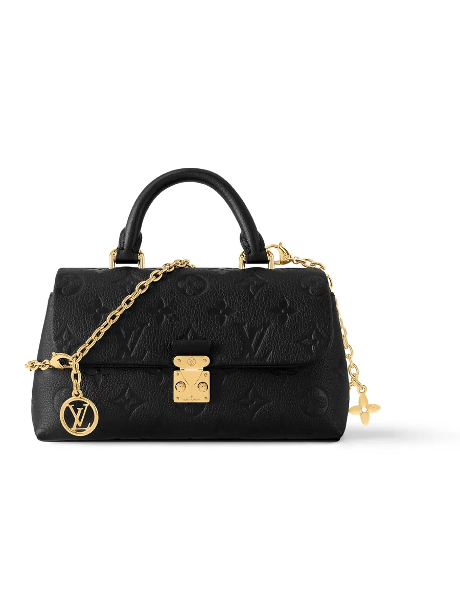 Black Embossed Leather Mini Top-Handle Bag, front view