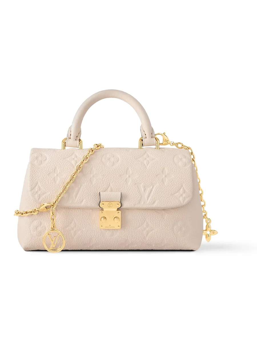 Cream Embossed Leather Mini Top-Handle Bag, front view