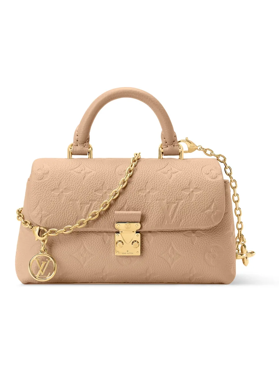 Tan Embossed Leather Mini Top-Handle Bag, front view