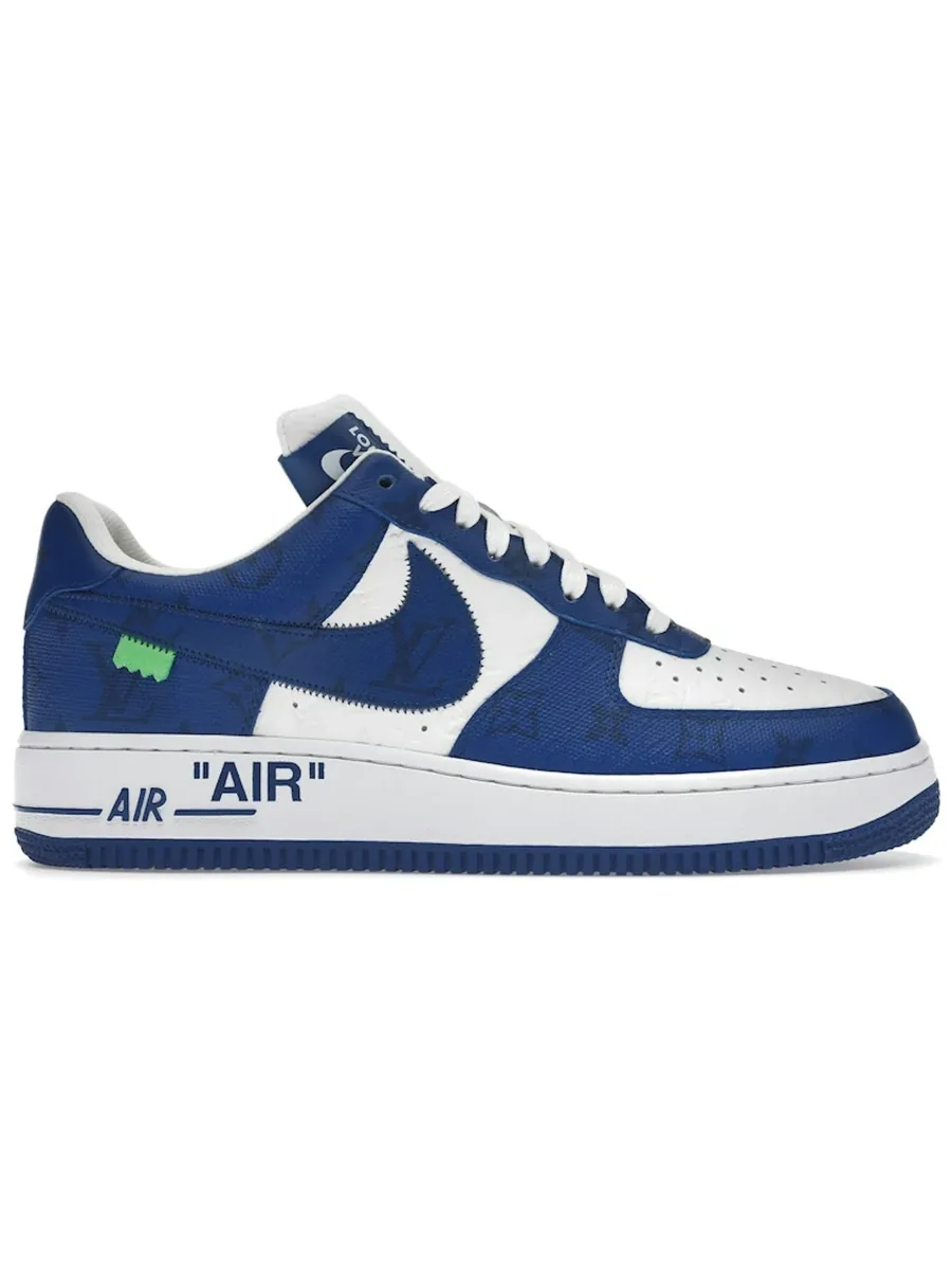 White and Blue Leather Low-Top Sneaker, side view