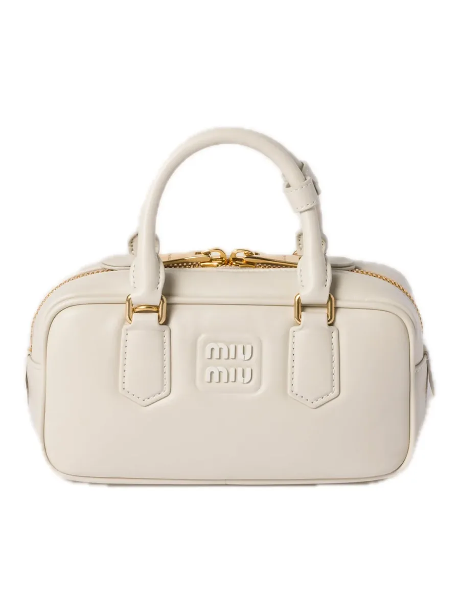 Chalk White padded leather top-handle bag, front view