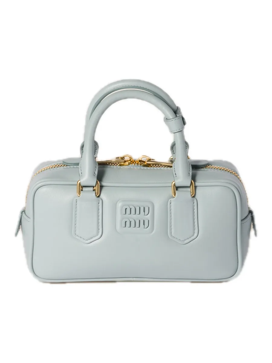 Lake Blue padded leather top-handle bag, front view