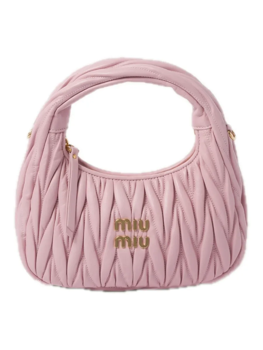 Alabaster Pink Quilted Leather Hobo Bag, front view
