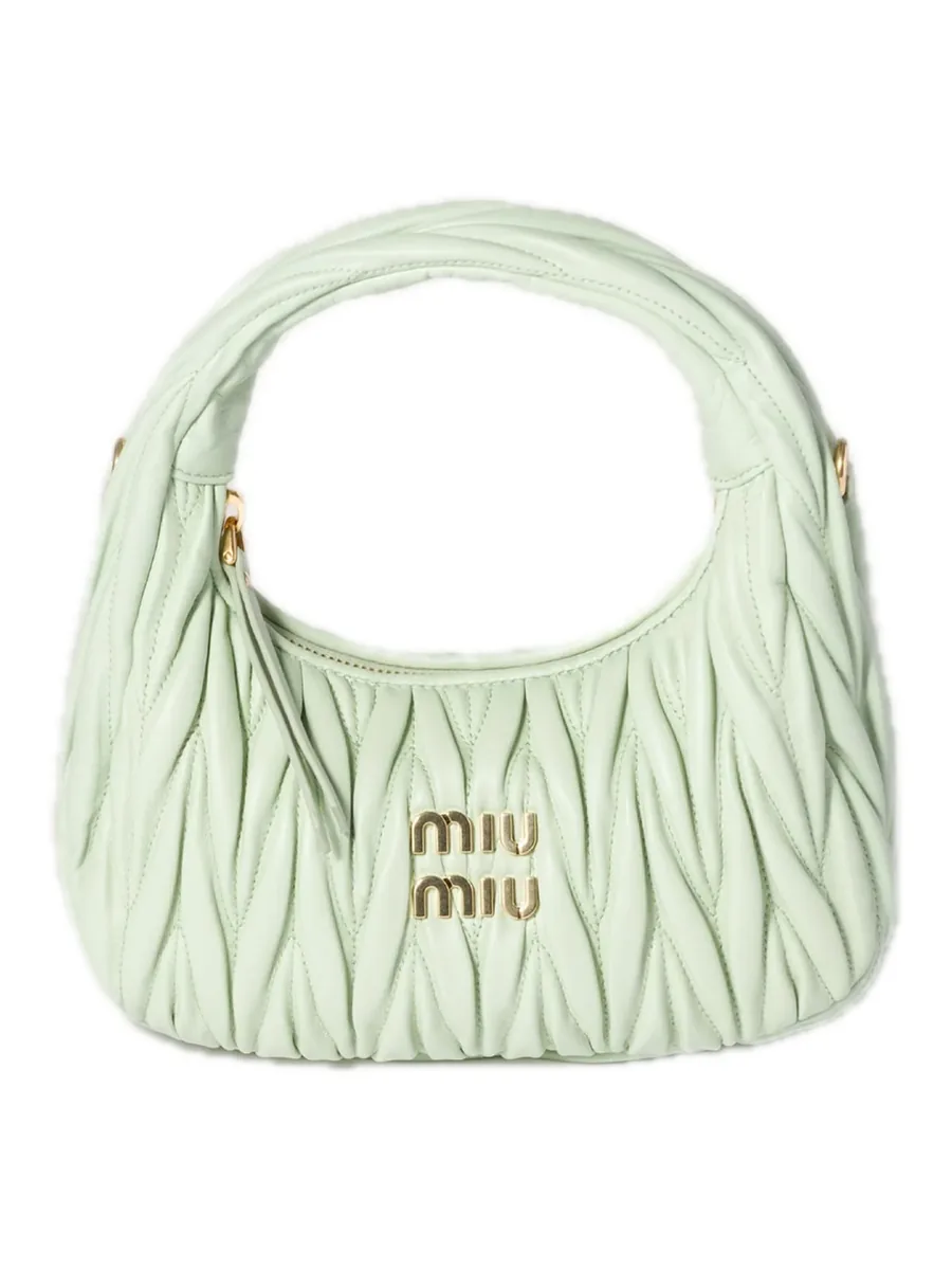 Aqua Quilted Leather Hobo Bag, front view