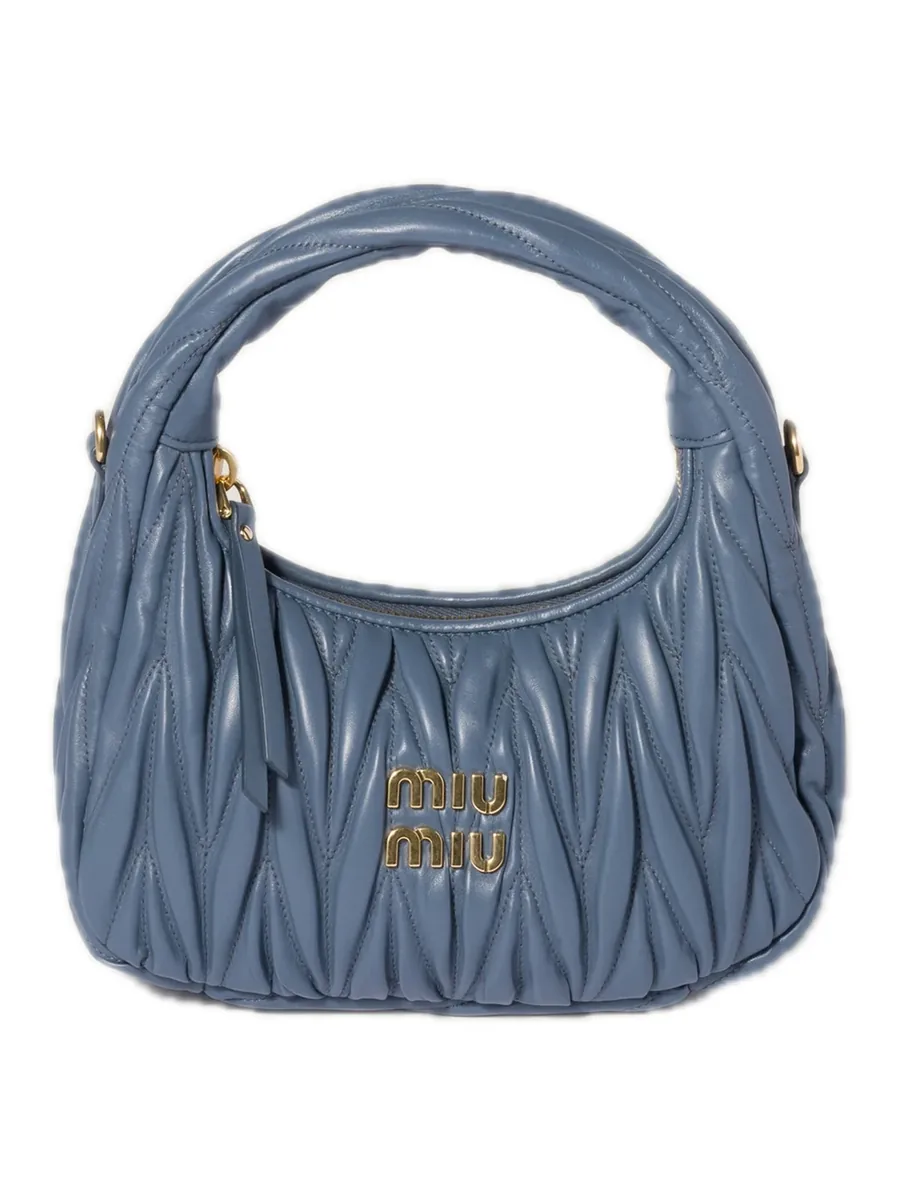 Aviation Blue Quilted Leather Hobo Bag, front view