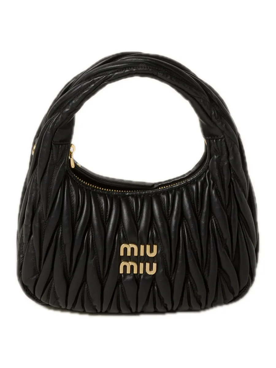 Black Quilted Leather Hobo Bag, front view