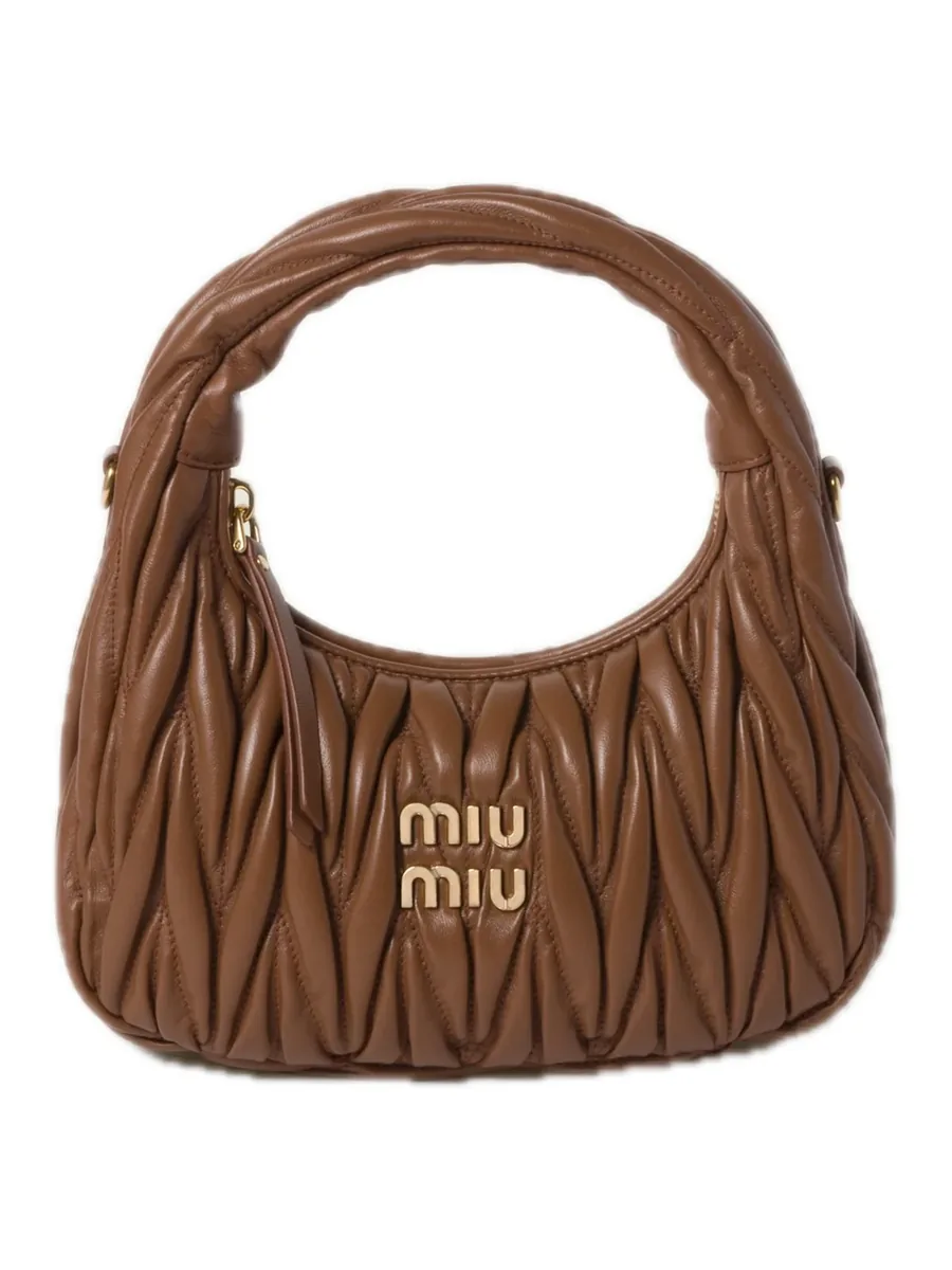 Cognac Quilted Leather Hobo Bag, front view